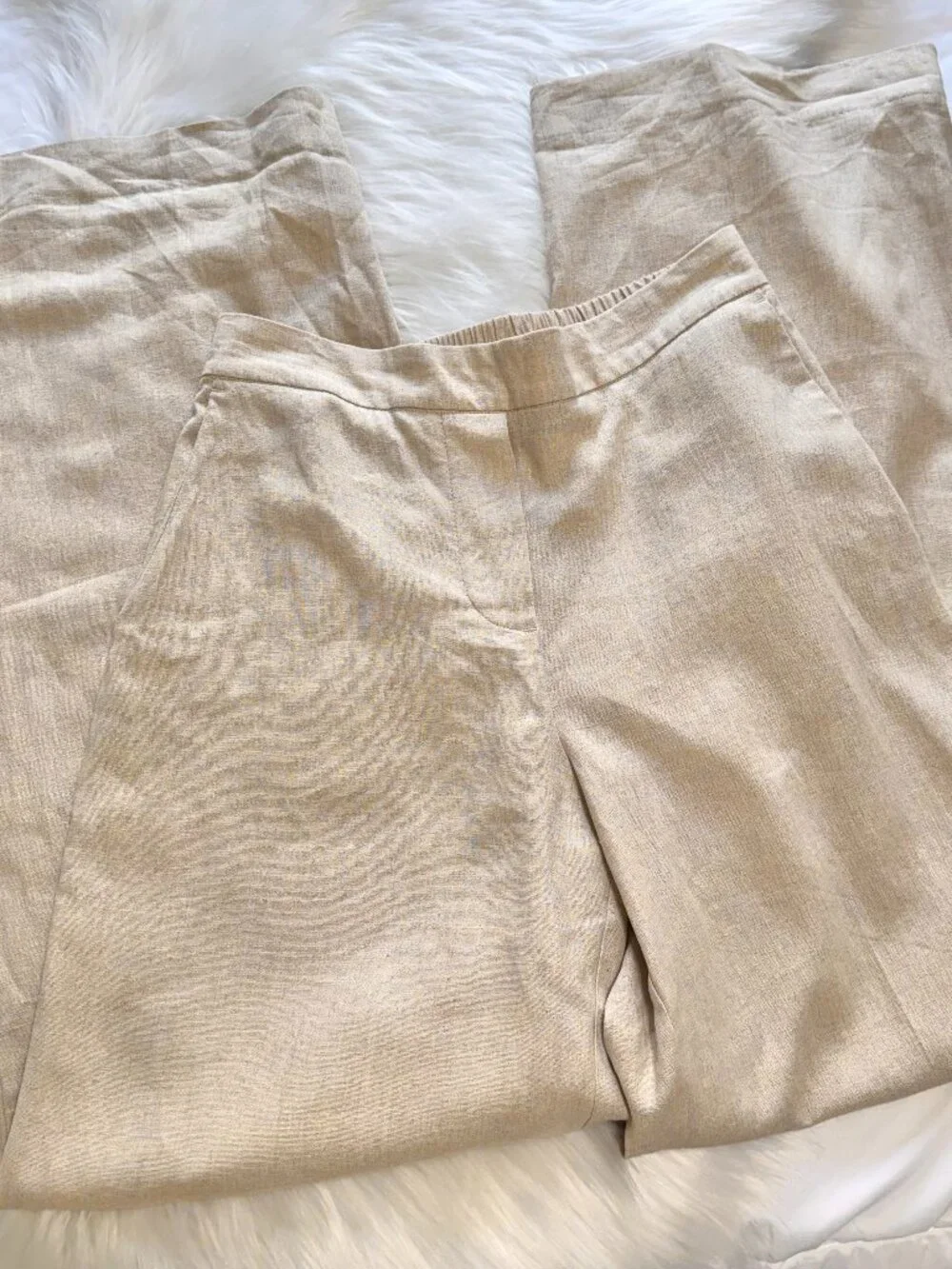 Zara Wide Leg Linen Blend Pants Small Natural Linen Beige Color